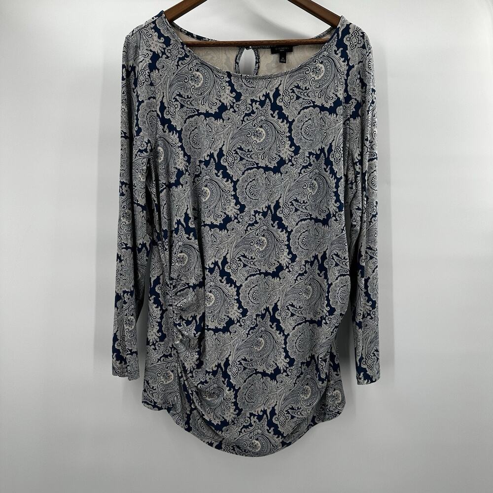 Talbots Top Shirt Womens 1X Blue Peasant Flowy‎ Beach Paisley Tunic Stretch